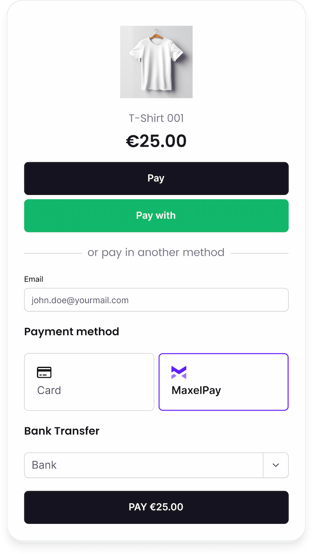 The buyer selects cryptocurrency as their payment option at checkout.
